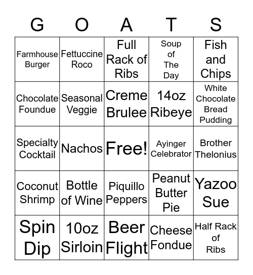 Local Goat Bingo Card