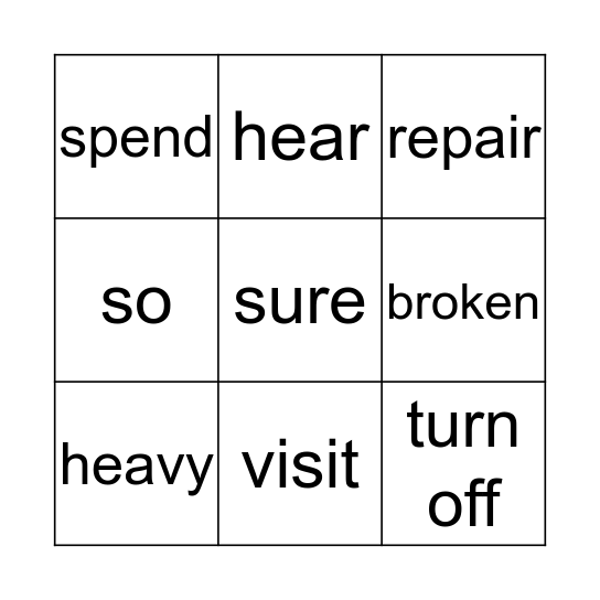 Word Wall week 4 Bingo Card