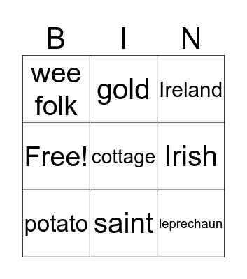 St. Patrick's Day Bingo Card