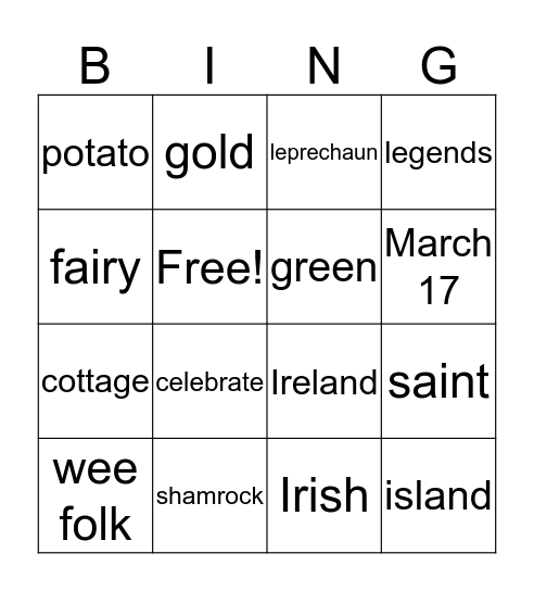 St. Patrick's Day Bingo Card