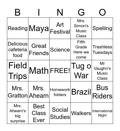 Best Class Bingo Card