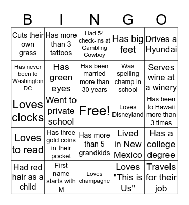 Getting to Know You Bingo Card