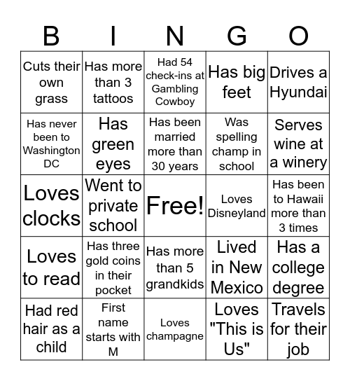 Getting to Know You Bingo Card