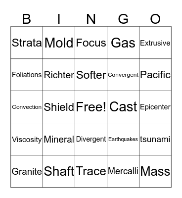Earth Science Bingo Card