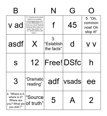 Untitled Bingo Card