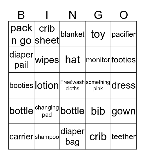 Baby Bingo Card