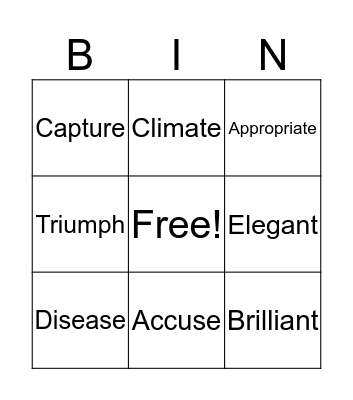 Vocabulary Bingo Card