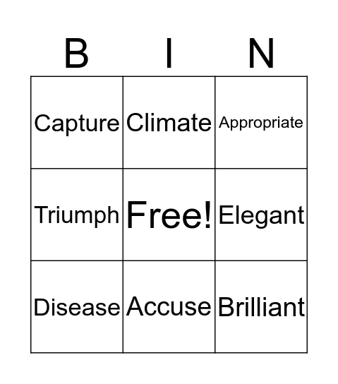 Vocabulary Bingo Card