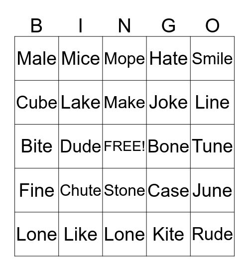 Long Vowels Bingo Card