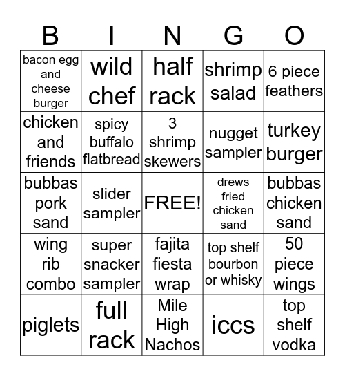 wild wing wednesday night bingo!! Bingo Card
