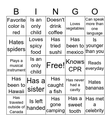 Get to Know You Bingo Card