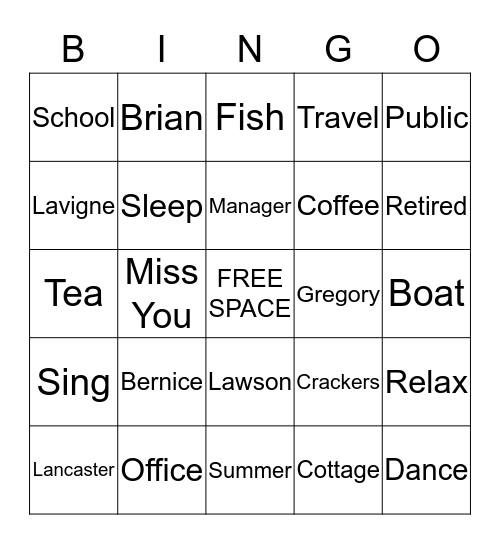 Bernice Bingo Card