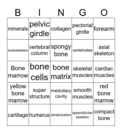 Skeleton Bingo! Bingo Card