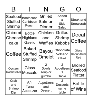 Boathouse Bingo Card