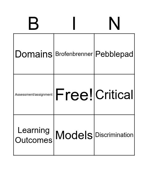 University Bingo Card