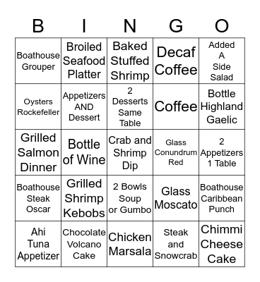 Boathouse Bingo Card