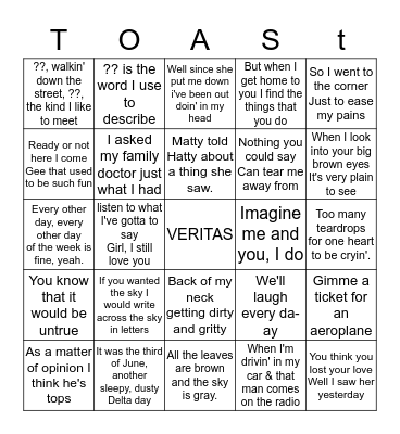 50th REUNION TUNE TRIVIA Bingo Card