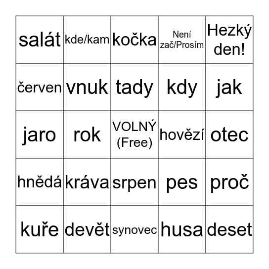 Czech Bingo Card