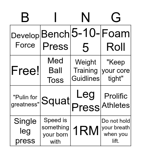 Bench & Leg Press Bingo Card
