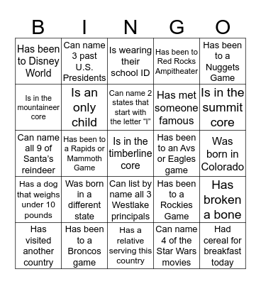 Health Scavenger Hunt Bingo Card