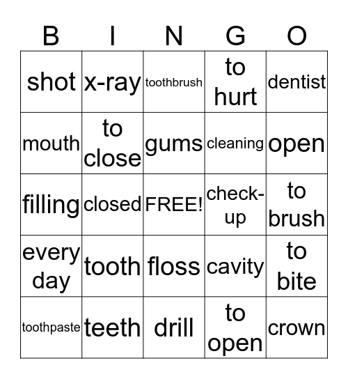 46. At the Dentist's Office Bingo Card