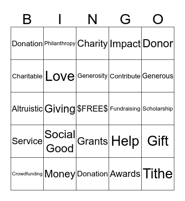 Philanthropy Bingo Card