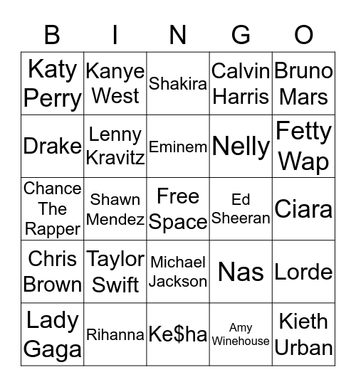 Name That Artist - Card 1 Bingo Card