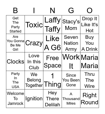 Y2K and Up Music - Card 1 Bingo Card
