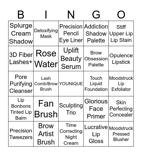 Younique Bingo! Bingo Card