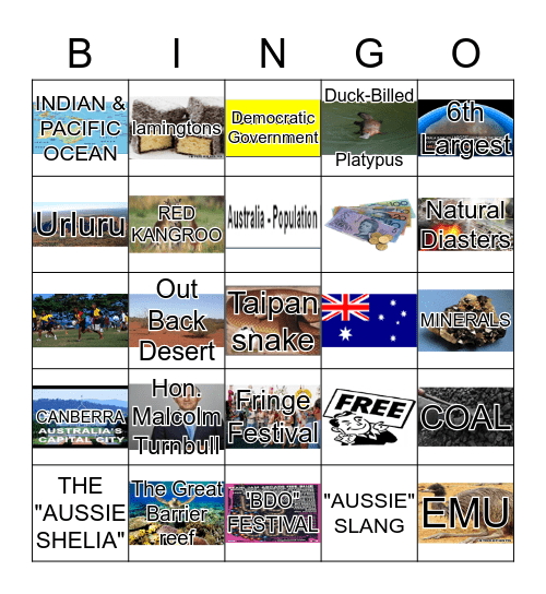 Australia Bingo Card