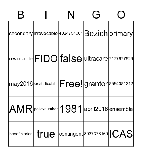 Life Claims Care Bing  Bingo Card
