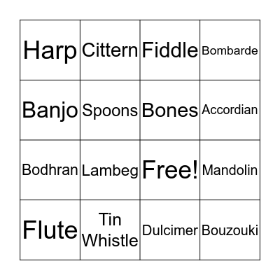 Instruments Bingo Card