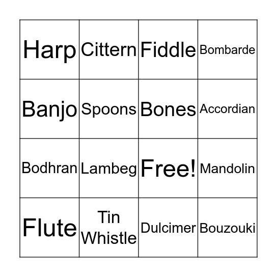 Instruments Bingo Card