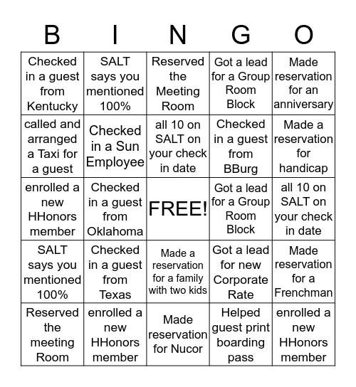 GSA Get to Know your Guest Bingo Card