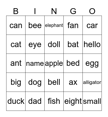 Little Star Bingo Card