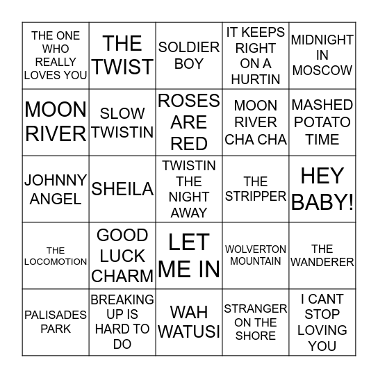 BEST OF THE 60'S (1) Bingo Card