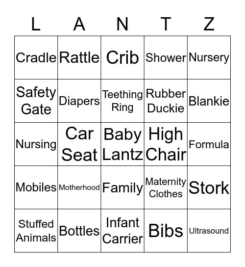 Lantz Baby Bingo Card