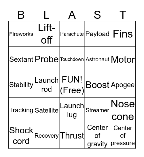 Rocketry Bingo Card