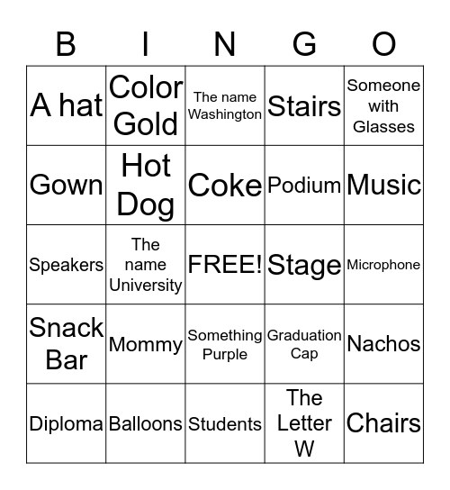 Graduation Day Bingo Card