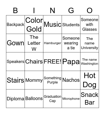 Graduation Day Bingo Card