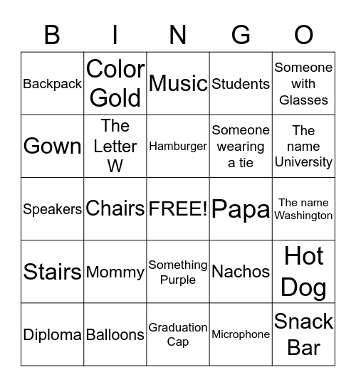 Graduation Day Bingo Card