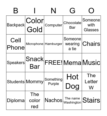 Graduation Day Bingo Card