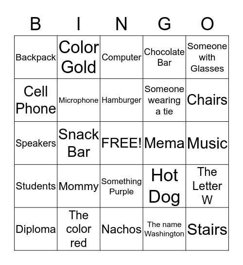 Graduation Day Bingo Card