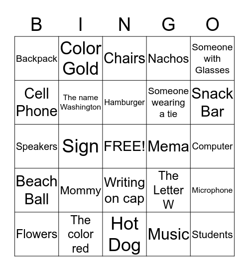 Graduation Day Bingo Card