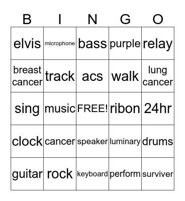 Rock around the clock Bingo Card