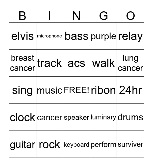 Rock around the clock Bingo Card