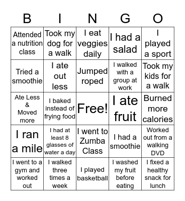 I did something healthy in March because... Bingo Card