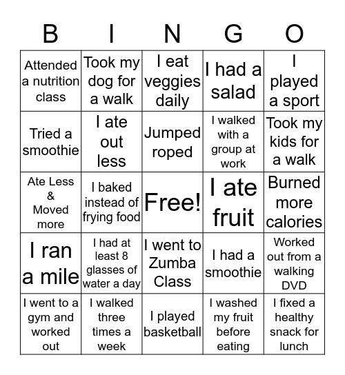 I did something healthy in March because... Bingo Card