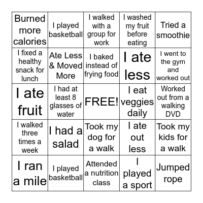 I did something healthy in March because... Bingo Card