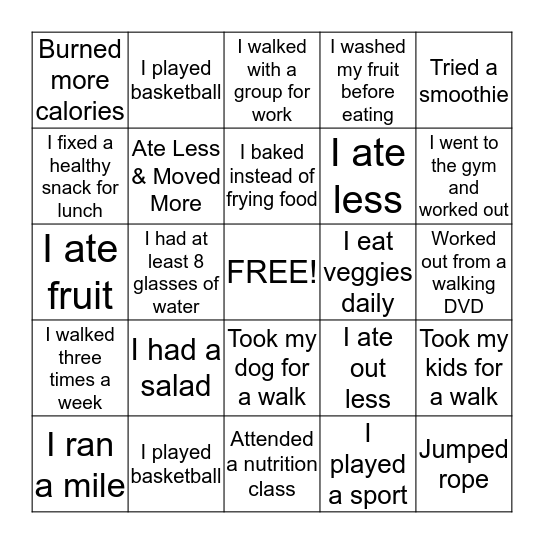 I did something healthy in March because... Bingo Card